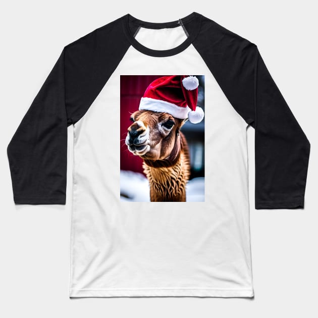 Santa Llama (Christmas Animals) Baseball T-Shirt by robsteadman